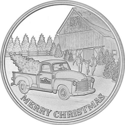 2024 Merry Christmas Tree Farm Truck 1 oz Silver Round silver, rounds, silver coins, 1 oz silver, 999 silver, christmas, silver, fine silver coins, holiday